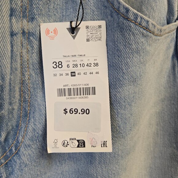 Zara Curved Leg High Rise Full Length Baggy Wide Leg Jeans Light Wash Size 6 - Picture 4 of 9